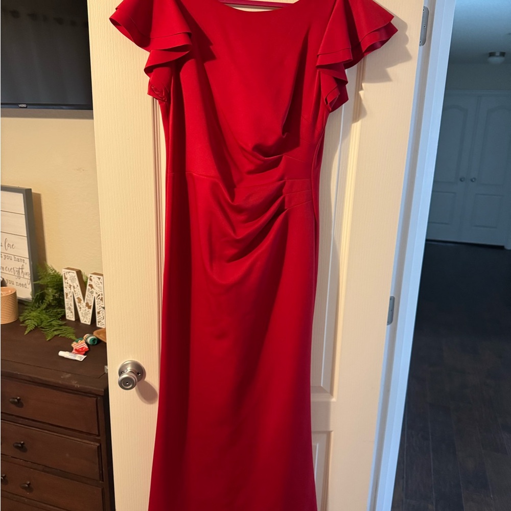 Jessica Howard Red Flutter Sleeve Maxi Dress